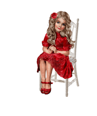 minou-girl-flicka-red-sitter på stol-sitting on chair - 無料png