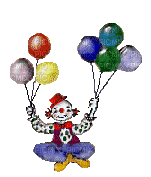 clown floating with balloons - Gratis animeret GIF