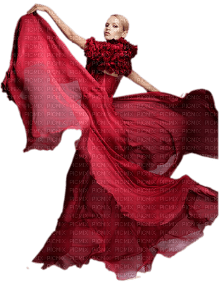 femme rouge woman red  dress - 無料png