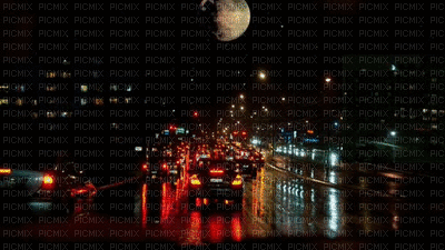liikeanimaatio, effect, city, kaupunki, moon, kuu - Besplatni animirani GIF