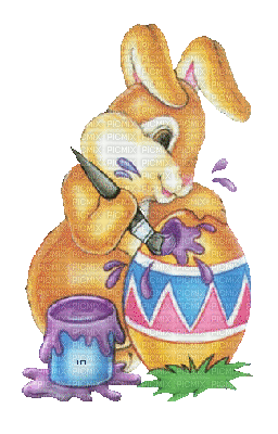 easter bunny painting egg gif lapin pâques oeufs - GIF animé gratuit