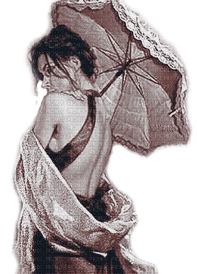 Y.A.M._Vintage retro Lady umbrella sepia - 無料png