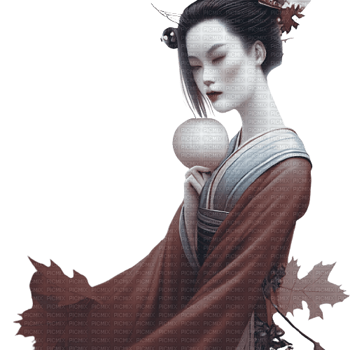 kikkapink autumn woman geisha blue brown - zdarma png