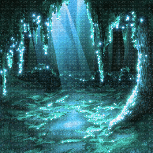 Y.A.M._Fantasy forest background blue - Animovaný GIF zadarmo