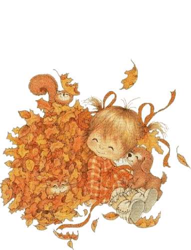 Herbst, Kind, Blätter - ücretsiz png