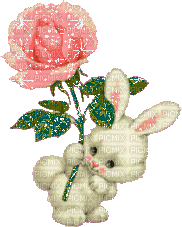 Lapinou à la rose rose scintillante - Бесплатный анимированный гифка