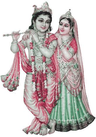 soave couple Radha Krishna animated pink green - GIF animado grátis