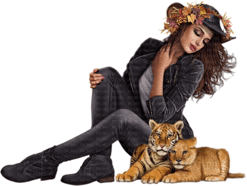 Woman with a tiger. Leila - png gratis