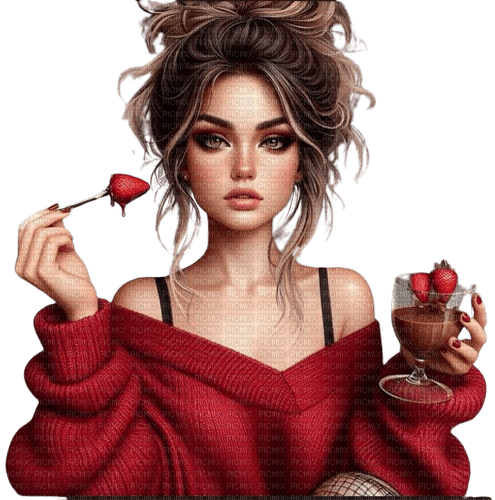 woman red chocolate strawberries valentines - PNG gratuit