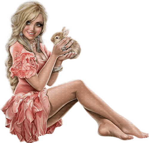 Woman with her rabbit. Easter. Spring. Leila - besplatni png