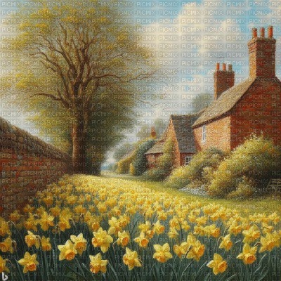 Daffodil Garden Landscape - gratis png