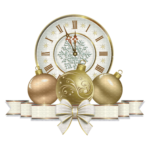 New Year clock gold white sunshine3 - PNG gratuit