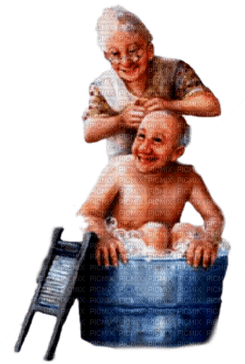old couple bath paintinglounge - PNG gratuit
