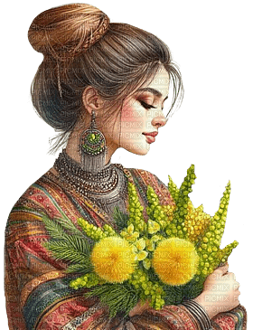 Mujer con flores - png gratis