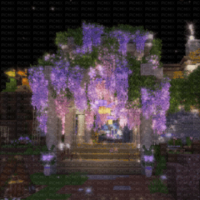 Minecraft Spring Flower Bridge Night - Gratis animeret GIF