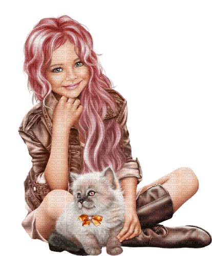 GIRL WITH KITTEN - nemokama png
