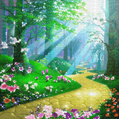 kikkapink animated garden fantasy background - 無料のアニメーション GIF