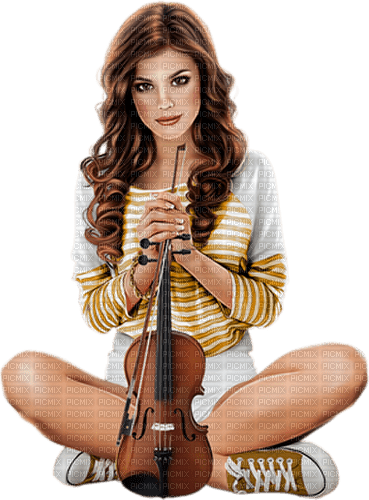 Woman playing violin. White. Yellow. Leila - besplatni png