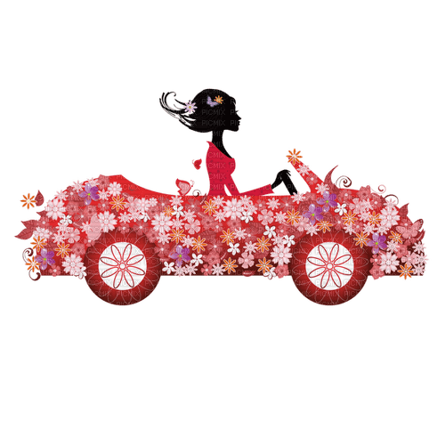 Kaz_Creations Woman-Femme-Silhouette-Car-Flowers - PNG gratuit