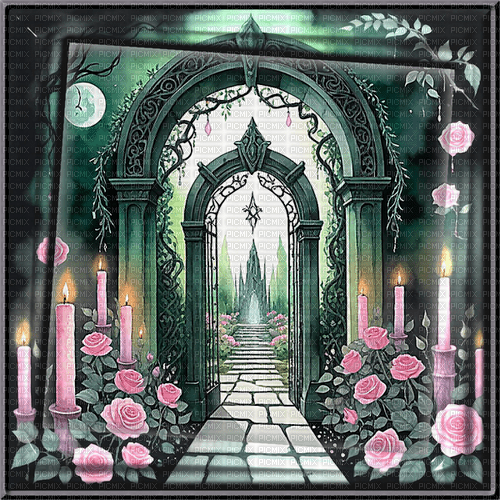 ♡§m3§♡ gothic pink green roses - 無料png
