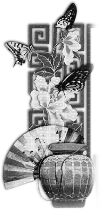 soave deco oriental flowers fan vase  black white - δωρεάν png