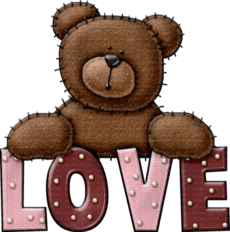 dolceluna deco bear brown pink vintage love text - PNG gratuit