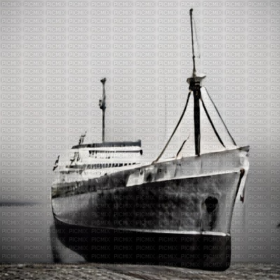 Greyscale Docked Ship - Free PNG