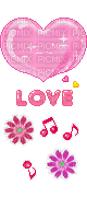sparkly pink heart love music notes flowers art - GIF animado gratis