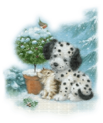 cecily-dessin chien chat hiver - png gratis
