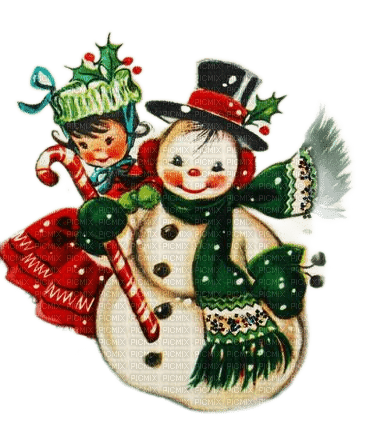 loly33  enfant vintage bonhomme de neige - gratis png