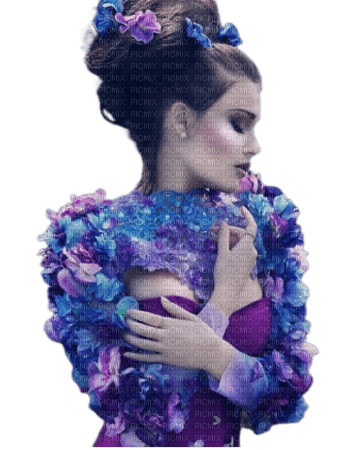 Femme pensive avec fleur sur cheveux - 免费PNG