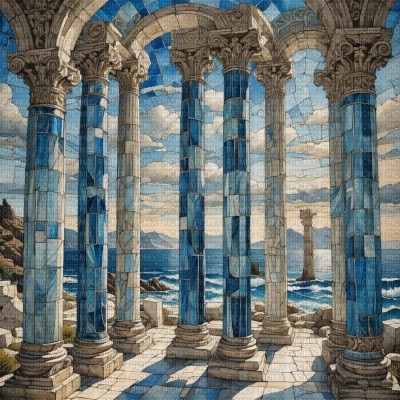 Sea and Pillars Stained Glass - nemokama png