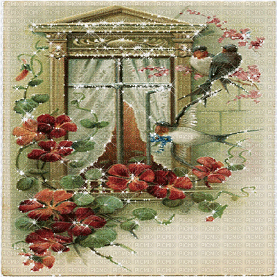 kikkapink background painting vintage flowers - 無料のアニメーション GIF