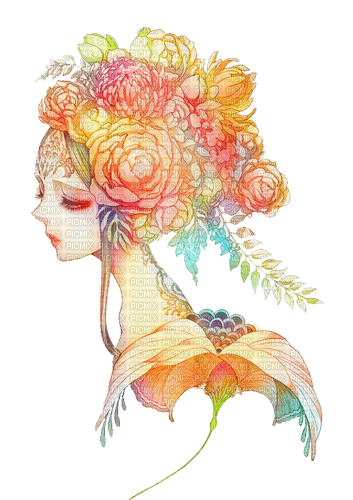 Pintura de mulher e flores - darmowe png