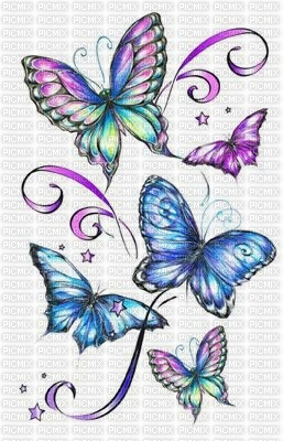 Butterflies in Blues and Purples - nemokama png