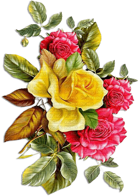 soave deco flowers rose vintage branch pink yellow - gratis png