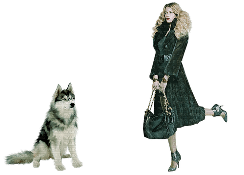 vinter kvinns-hund----winter woman and dog - png gratis