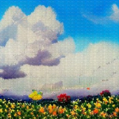 Flower Field with Clouds - png ฟรี