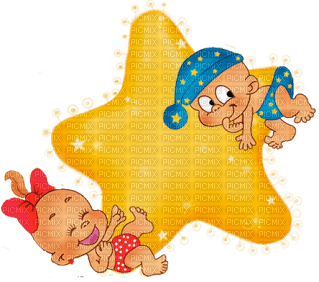 Kaz_Creations Funny Cartoon Babies On Star - ilmainen png