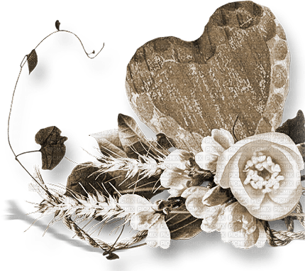 soave deco autumn vintage heart flowers sepia - PNG gratuit
