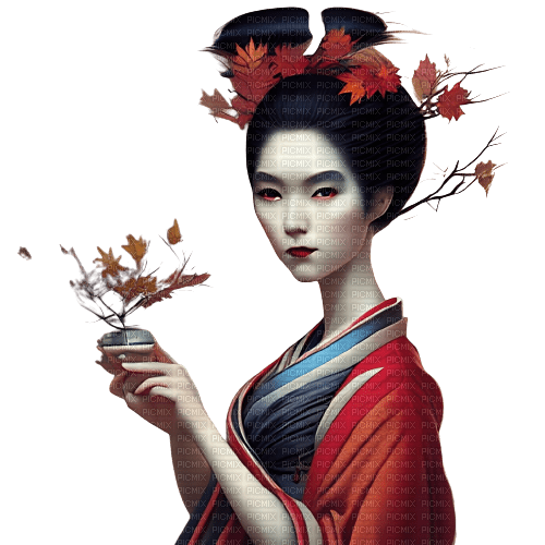 kikkapink autumn woman geisha - zdarma png