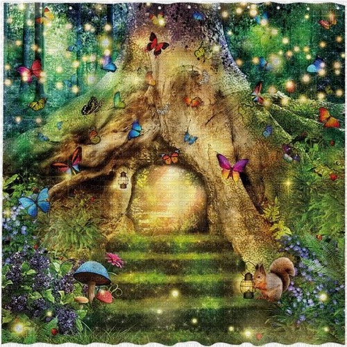 green forest background butterflies fantasy - png gratuito