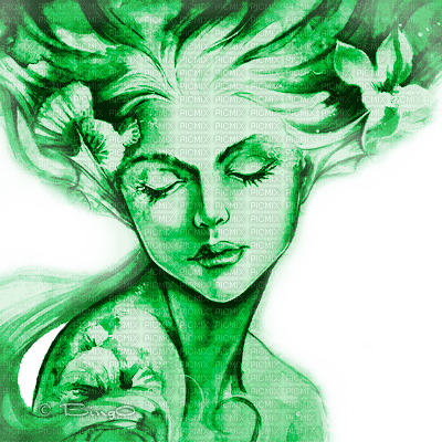 Y.A.M._Art Fantasy woman girl green - Free PNG