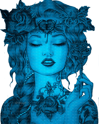 Y.A.M._Art Fantasy woman girl blue - PNG gratuit