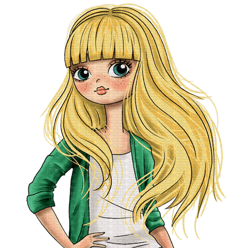 sm3 girl female anime blonde cute doll png green - png grátis
