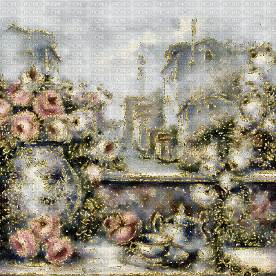 fondo flores oro gif dubravka4 - Безплатен анимиран GIF