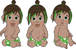 Babyz Triplet Girls with Green Streaks and Diaper - ilmainen png