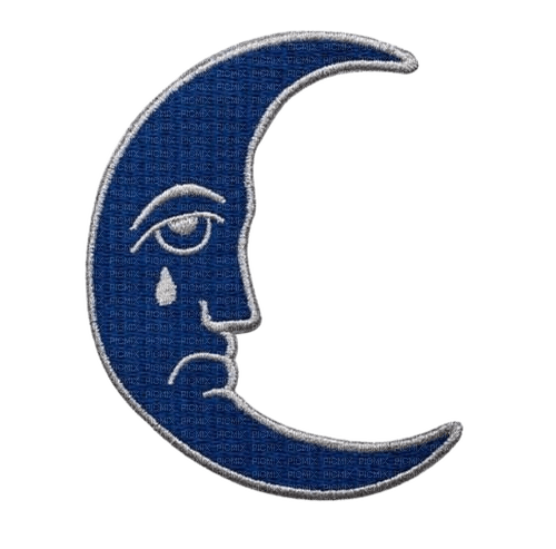 sad crying blue and silver crescent moon patch :( - PNG gratuit
