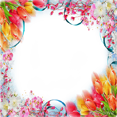 soave frame flowers  pink yellow green blue - 免费PNG