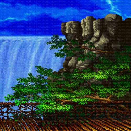 animated waterfall bridge background - Free animated GIF